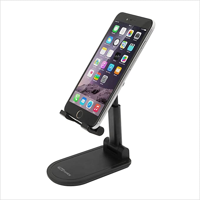 Portronics Mobot One POR-1170 Adjustable & Foldable Mobile Cell Phone Stand for Table, Desktop, Home Cell Phone Holder Compatible with Universal Smartphones and Tablets Upto 4-11" (Black)