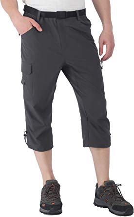 MIER Men's Quick Dry 3/4 Cargo Capri Pants Stretch Outdoor Hiking Shorts Below Knee Water Resistant with 6 Pockets