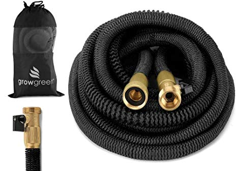 GrowGreen Heavy Duty 25 Feet Expandable Hose Set, Strongest Garden Hose On Earth. with All Solid Brass Connector   Storage Sack