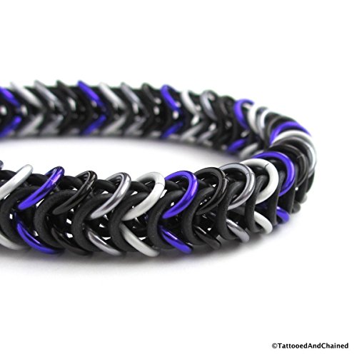 Asexual pride bracelet, chainmail stretch box chain bracelet; black, gray, white, purple