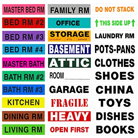 Tag-A-Room 2650 Count Moving Labels Color Coded, Ultimate Mega Move Pack, 50 Different Labels (Living Spaces, Alerts, Content) 4-5 Bedroom House, Moving Supplies