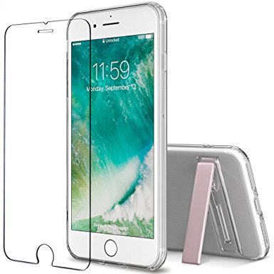 iPhone 7 Plus 8 Plus case, FlexGear [Kickstand] Clear TPU Case   Glass Screen Protector (Rose Gold)