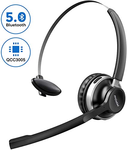 Mpow V5.0 Bluetooth Headset with Mic, Dual Noise Cancelling, All Day Comfort Truckers for Long Hual, Over The Head for Call Center(Wired Optional)