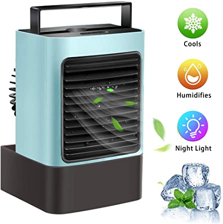 AMEIKO Portable Air Conditioner Fan, Personal Air Cooler Desk Fan Mini Space Evaporative Cooler Table Fan USB Rechargeable Fan with Handle, 3 Speeds Misting Fan for Room Home Office Dorm (Blue)