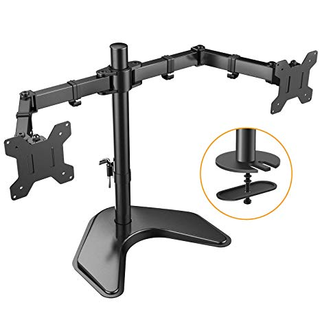 HUANUO Dual Monitor Stand - Adjustable Premium Monitor Desk Mount with Swivel & Tilt and 2 Adjustable Arms, Each Arm Holds 22lbs, for 13-27 Inch LCD Screens, Grommet Hold Mounting - HNCM4, Black