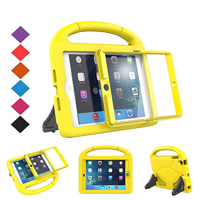 BMOUO Case for iPad Mini 1 2 3 - Built-in Screen Protector, Shockproof Lightweight Hard Cover Handle Stand Kids Case for iPad Mini 1st 2nd 3rd Generation, Yellow