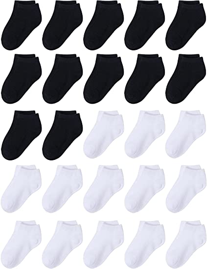 Cooraby 25 Pairs Kids' Low Cut Socks Half Cushion Sport Ankle Athletic Socks