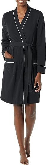 Amazon Essentials Women's Lightweight Waffle Mid-Length Robe, Black, Medium