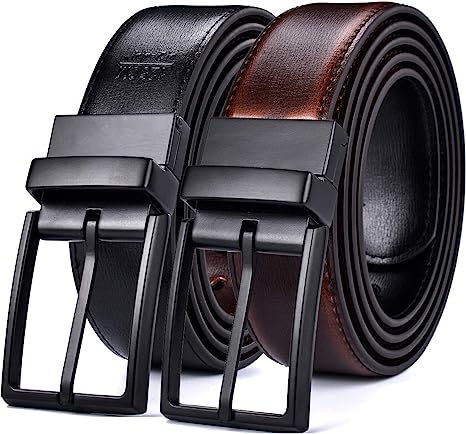 beltox fine Men's Dress Belt Leather Reversible 1.25" Wide Rotated Buckle Gift Box