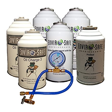 Enviro-Safe R-134a Refrigerant Replacement Full Repair Kit - 6 Cans Tap   Gauge