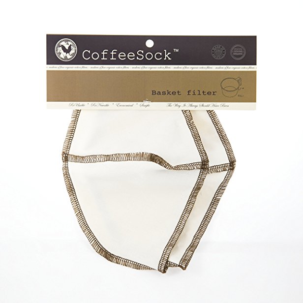 CoffeeSock Basket 6-12 cup- GOTS Certified Organic Cotton Reusable Coffee Filters.