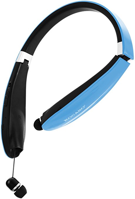 KOCASO Foldable Bluetooth/Wireless Sports Stereo Streamlined Headphone/Headset [Hands Free Calling] Contoured Neckband, Microphone- iPhone X/7/6s/6 Galaxy S7/S6/S5 HTC Windows Android Phone-Blue