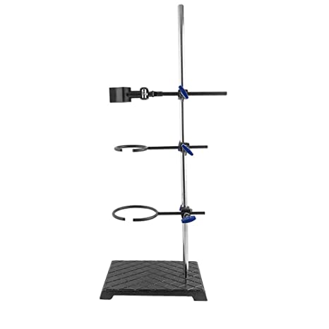 QWORK Heavy Duty Laboratory Stands Support Set - Cast Iron Base (8.6" x 5.5" 3.3lbs), Rod (24" L), 2 Retort Rings (Dia. 2.4"/3.5") and one Flask Clamp