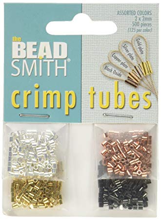 Beadsmith 4-Color Variety Pack Plated Crimp Tube Beads, 2x2 mm, 500-Pack (Limited Edition)