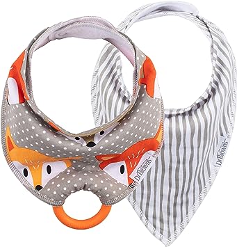 Dr. Brown’s Bandana Bib with Snap-on Teether, 2 Pack, Fox/Stripes