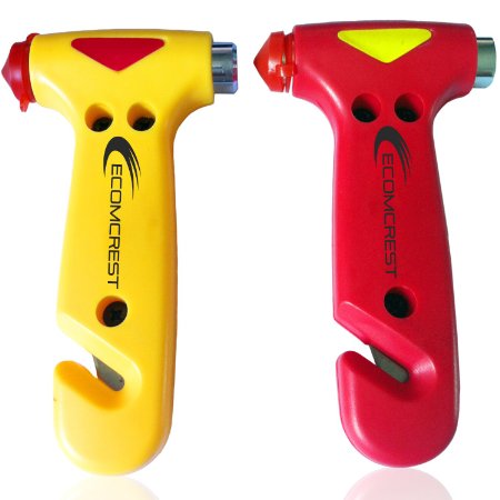 Car Safety Hammer Window Breaker and Seatbelt Cutter Pack of 2