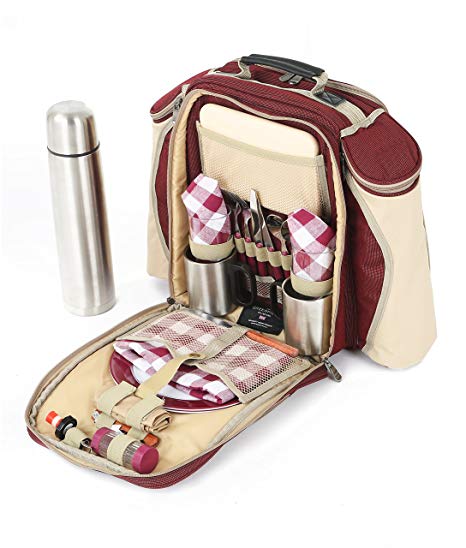 Greenfield Collection Super Deluxe Mulberry Red Picnic Backpack Hamper for Two People