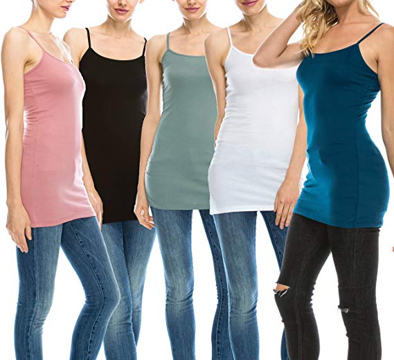 Nolabel Multi Pack Womens Basic Long Length Adjustable Spaghetti Strap Cami Tank Top Camisole Plus (S to 3XL)