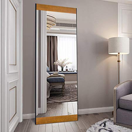 NeuType Full Length Mirror Floor Leaner Mirror Bedroom/Locker Room Hanging Mirror Dressing Mirror Wall-Mounted Mirror (Solid Wood (Without Stand))