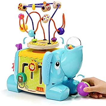 TOP BRIGHT Activity Cube Toys for 1 Year Old Girl, Toddlers Wooden 7 in 1 Activity Cube Center Playset with Bead Maze Shape Sorter