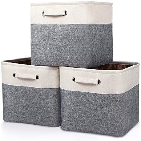 Kntiwiwo Large Storage Cubes 13” x 13” x 13” Foldable Storage Bin Closet Organizers and Storage Basket w/Handles for Organizing Shelf Nursery Home Closet - Set of 3