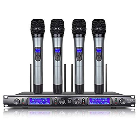 Whole Metal!!! Quiet!!!Rocket Audio EW240 4 Channel Cordless Microphone System UHF Wireless Karaoke Microphone System 4 Mic(New)
