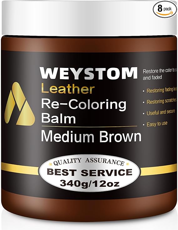 WEYSTOM Leather Recoloring Balm-Leather Repair Kit for Restore Couches, Car Seats, Clothing, Restore The Color to Scratched and Faded (Medium Brown)