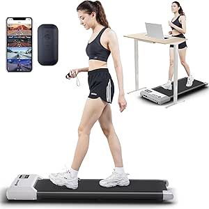 DeerRun Under Desk Treadmill, Smart Walking Pad, Upgrade Portable Small Flat Treadmills for Home Office Weight Loss/Fitness, 265lbs Capacity, No-Assembly, LED Display, Remote Control