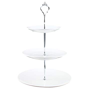 Homend 3 Tier Round Serving Tray Platters, Appetizer or Dessert Cupcakes And Cake Stand Great for Weddings, Tea Party, Holiday Dinners, or Birthday Parties (Round Edge, Silver Handle)