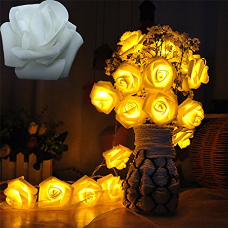 Tanbaby LED Battery Operated Rose Flower String Lights 20LED Wedding Garden Party Christmas Decoration (Yellow)