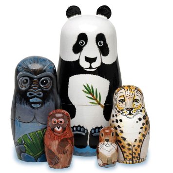 Bits and Pieces - Endangered Species Hand Painted Wooden Nesting Dolls - Matryoshka - Set of 5 Dolls From 55 Tall