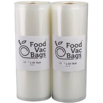 FoodVacBags Two 11X50 Rolls of Vacuum Sealer Bags 4 mil Embossed