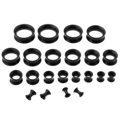 PiercingJ 22pcs 8G-3/4" Ultra Thin Silicone Double Flared Flexible Tunnel Ear Stretching Plug Gauge Kit - 11 Pairs