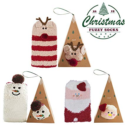 Aniwon Christmas Fuzzy Socks Xmas Cozy Slipper Socks Winter Warm Thick Home Socks with 3D Cute Pattern For Women Girls