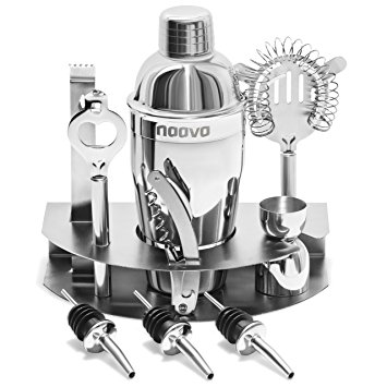Home Cocktail Bar Set by Naava – Stainless Steel 10 Piece Mixology Tool Kit – With Bartender's Professional Shaker, Strainer, Jigger, Liquor Pourers and More – Attractive Gift Box and 100% Guarantee