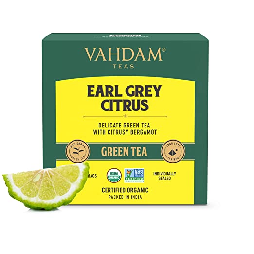 VAHDAM, Earl Grey Tea | 15 Tea Bags of Earl Grey Green Tea blend with Bergamont Citrus | VAHDAM Assurance - 0% Artificial Flavors