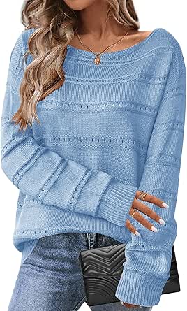 Zeagoo Womens Sweaters Cute Long Sleeve Off The Shoulder Pullover Tops Hollow Out Crochet Dressy Casual Outfits