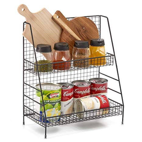 2-Tier Organizer Rack, EZOWare Wire Basket Storage Container Countertop Shelf for Kitchenware Bathroom Cans Foods Spice Office and More - Black