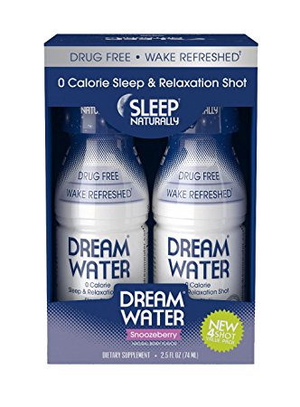 Dream Water Natural Sleep Aid, GABA, MELATONIN, 5-HTP, 2.5oz Shot, Snoozeberry, 4 Count