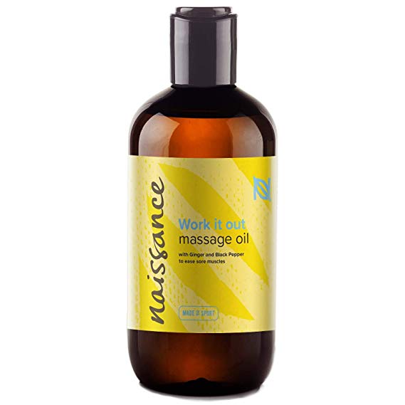 Naissance ‘Work it Out’ Aches & Pains Massage Oil 250ml - 100% Natural Blend of Grapeseed Oil with Ginger, Black Pepper, Rosemary, Lemongrass, Coriander, Lavender & Vetiver Essential Oils