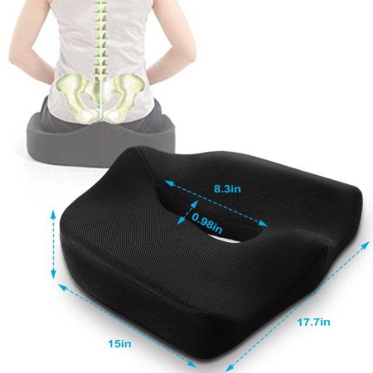 Orthopedic Coccyx Memory Foam Seat Cushion,Cool Mesh Cover with Anti-slip Bottom,Ideal for Wheelchair,Car,Truck driver,Office Chair,Meditation & Yoga Black
