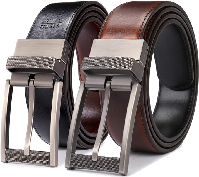 Belts for Men Reversible Leather 1.25” Waist Strap Fashion Dress Buckle Beltox