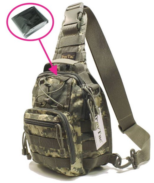 TravTac Stage I Premium Small EDC Tactical Sling Pack 900D - Includes Emergency Blanket