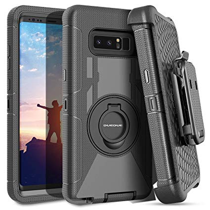 Galaxy Note 8 Case,DUEDUE Ring Kickstand Belt Clip Holster,Shockproof Heavy Duty Hybrid Hard PC Soft Silicone Full Body Rugged Protective Case for Samsung Galaxy Note 8,Black