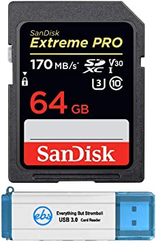 SanDisk Extreme Pro 64GB Memory Card Works with Nikon D5300, D850, D3300, A900, D3400 DSLR Camera SDXC 4K Bundle with (1) Everything But Stromboli 3.0 SD/Micro Reader