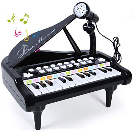 SGILE Piano Keyboard Toy with Microphone, 24 Keys Musical Learn-to-Play Piano for Kids Girl Toddlers Singing Music Development, Audio Link Mobile MP3 IPad PC, Black