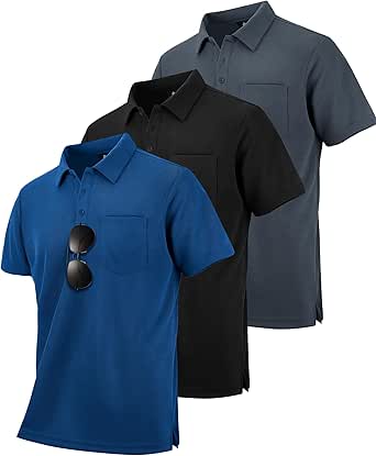 ZITY 3 Pack Polo Shirts for Men with Pocket Short Sleeve Moisture Wicking Outdoor Tactical Shirt Summer Casual