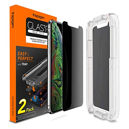 Spigen Tempered Glass Screen Protector [Installation Kit] Designed for iPhone Xs Max [2Pack] - Privacy