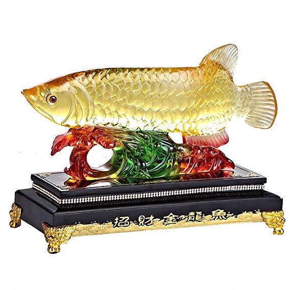 Wenmily Large Size Feng Shui Wealth Arowana (Golden Dragon Fish) Lucky Fish Statue Figurine, Office Living Room Decoration,Best Gift for Business Opening,Feng Shui Decor, 19"(L) x 6.5"(W) x 11.2"(H)