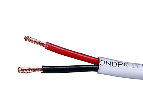 Monoprice 104045 Access Series 18 Gauge AWG CL2 Rated 2 Conductor Speaker Wire/Cable - 100ft Fire Safety In Wall Rated, Jacketed In White PVC Material 99.9% Oxygen-Free Pure Bare Copper